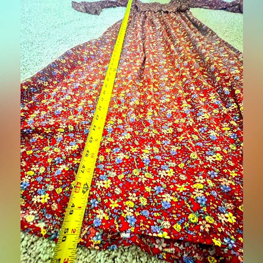 Shop Neighbor- Red Floral Smocked 3/4 Sleeve Maxi Dress. Size M - Picture 10 of 11